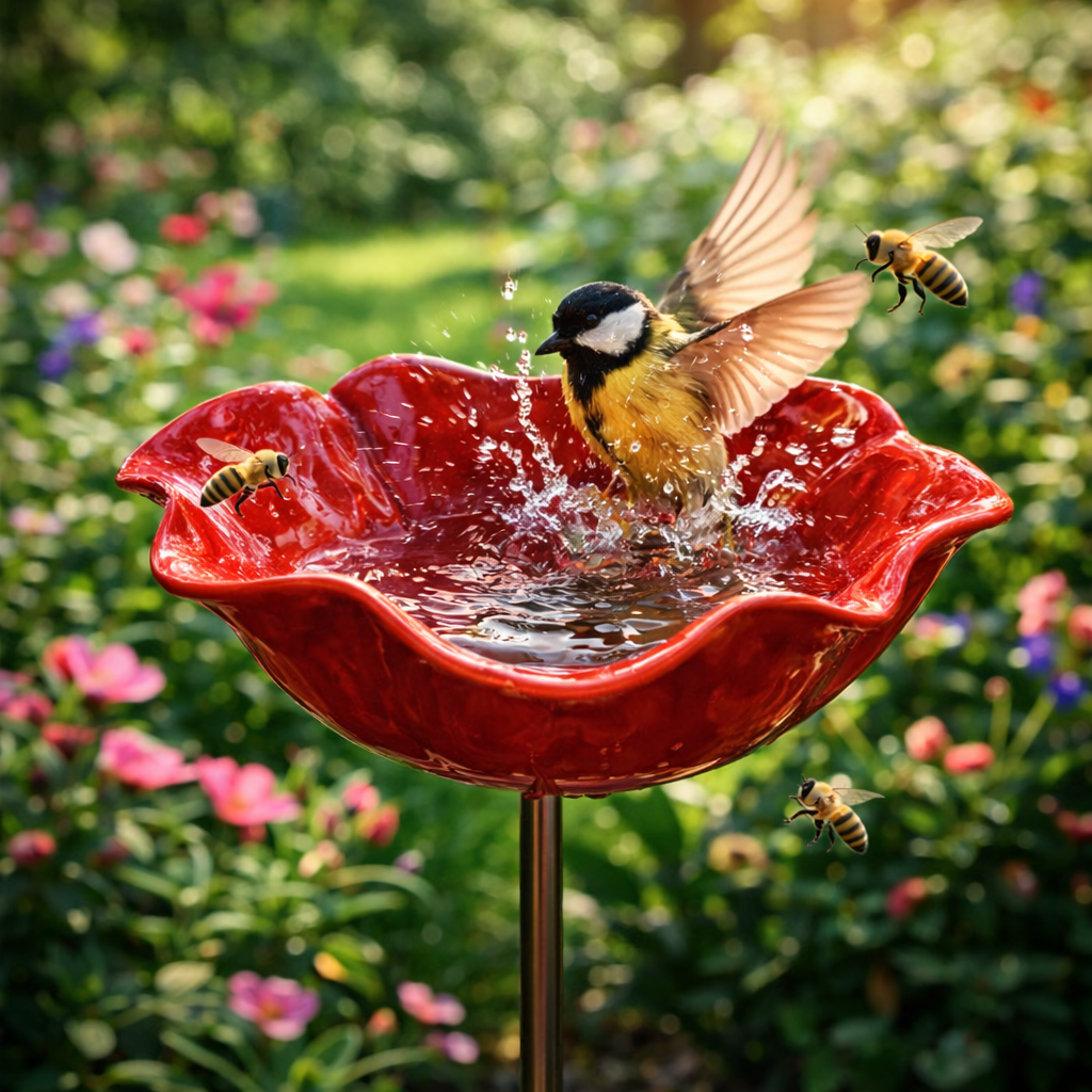 🎁 Handmade Metal Flower Bird Bath Garden Stake 🐦