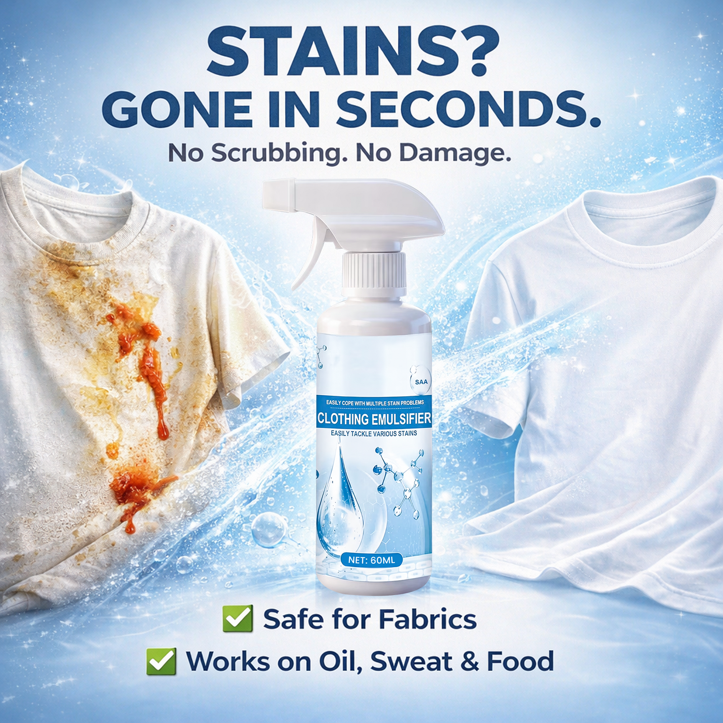 Vodlan™ Stain Remover Spray—Instant Multi-Surface Stain Fix for Clothes, Carpets & Furniture