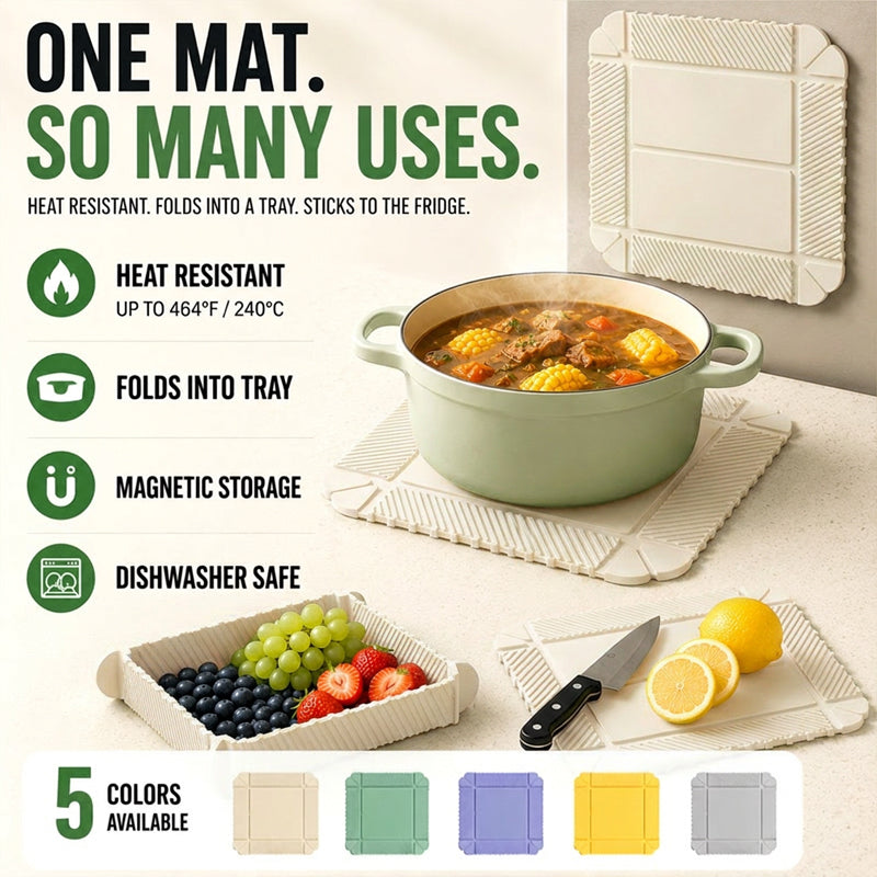 Vodlan™ Foldable Silicone Kitchen Mat – Trivet, Spoon Rest & Snack Tray in One