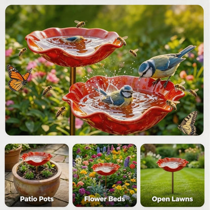 🎁 Handmade Metal Flower Bird Bath Garden Stake 🐦