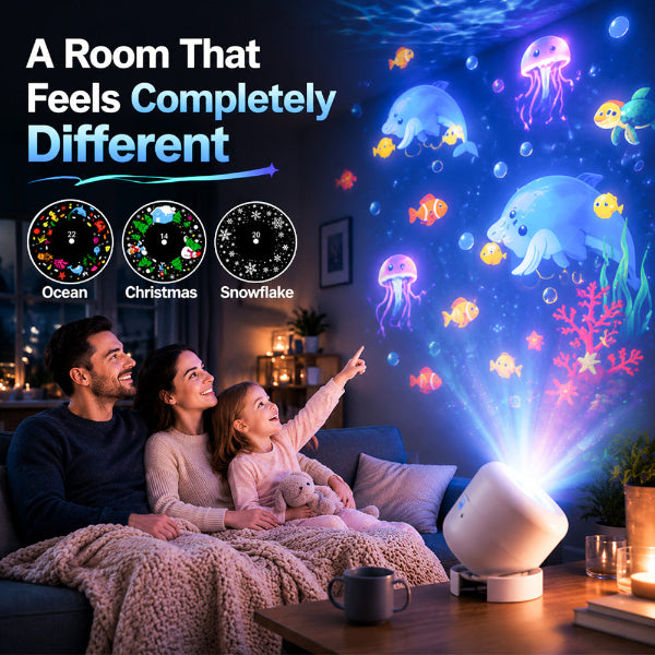 🌊Lumiazos™ Next-Gen 5D Smart Rotating Ambient Projector-Bring the Living Ocean & Festive Magic Into Your Space.