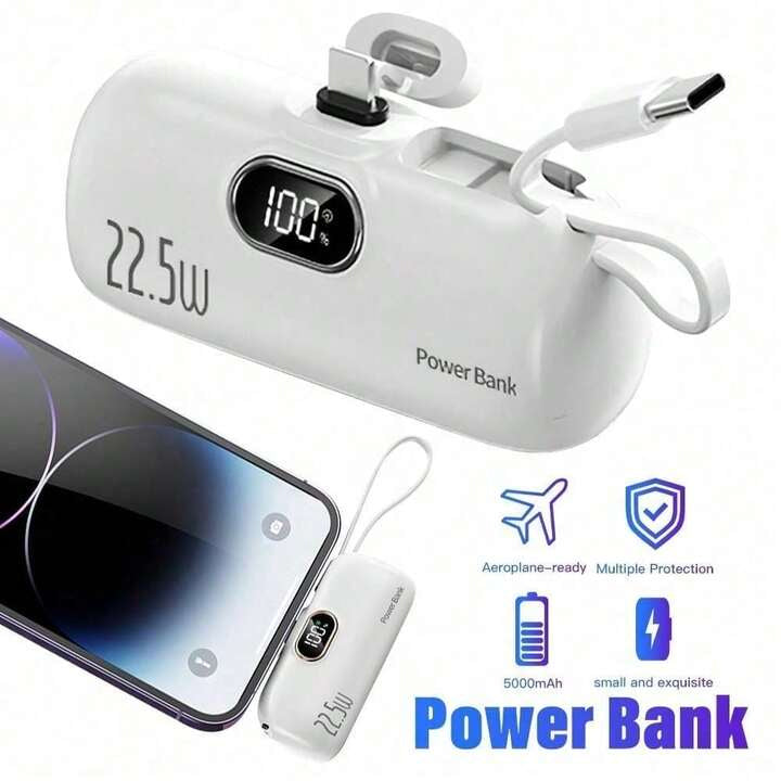 Pocket Power Bank with Built-In Cables | 22.5W Fast Charging USB-C Portable Charger(OFFER)