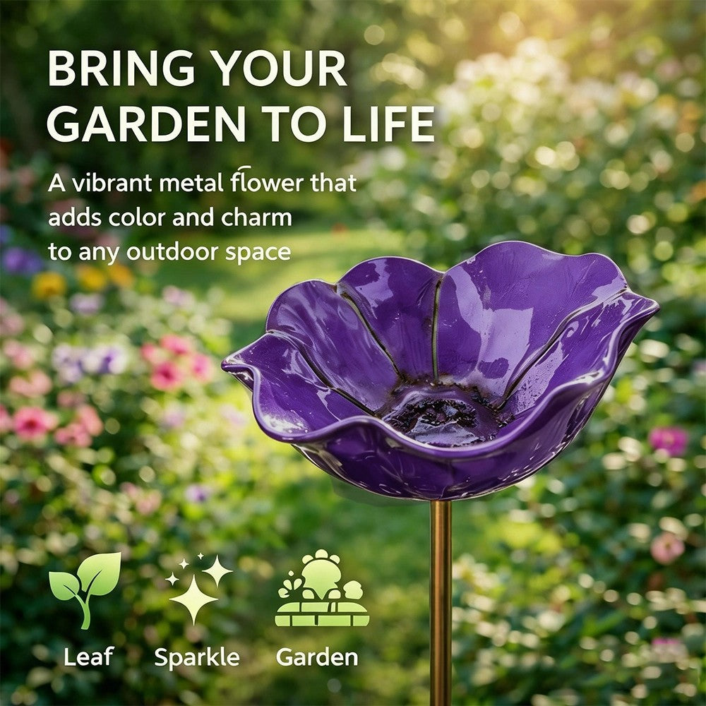 🎁 Handmade Metal Flower Bird Bath Garden Stake 🐦