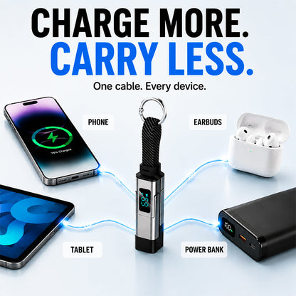 Lumiazos™ 4-in-1 EDC Charging Cable – 65W USB-C Fast Charging Keyring Cable with Live Digital Display