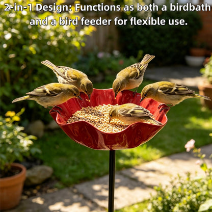 🎁 Handmade Metal Flower Bird Bath Garden Stake 🐦