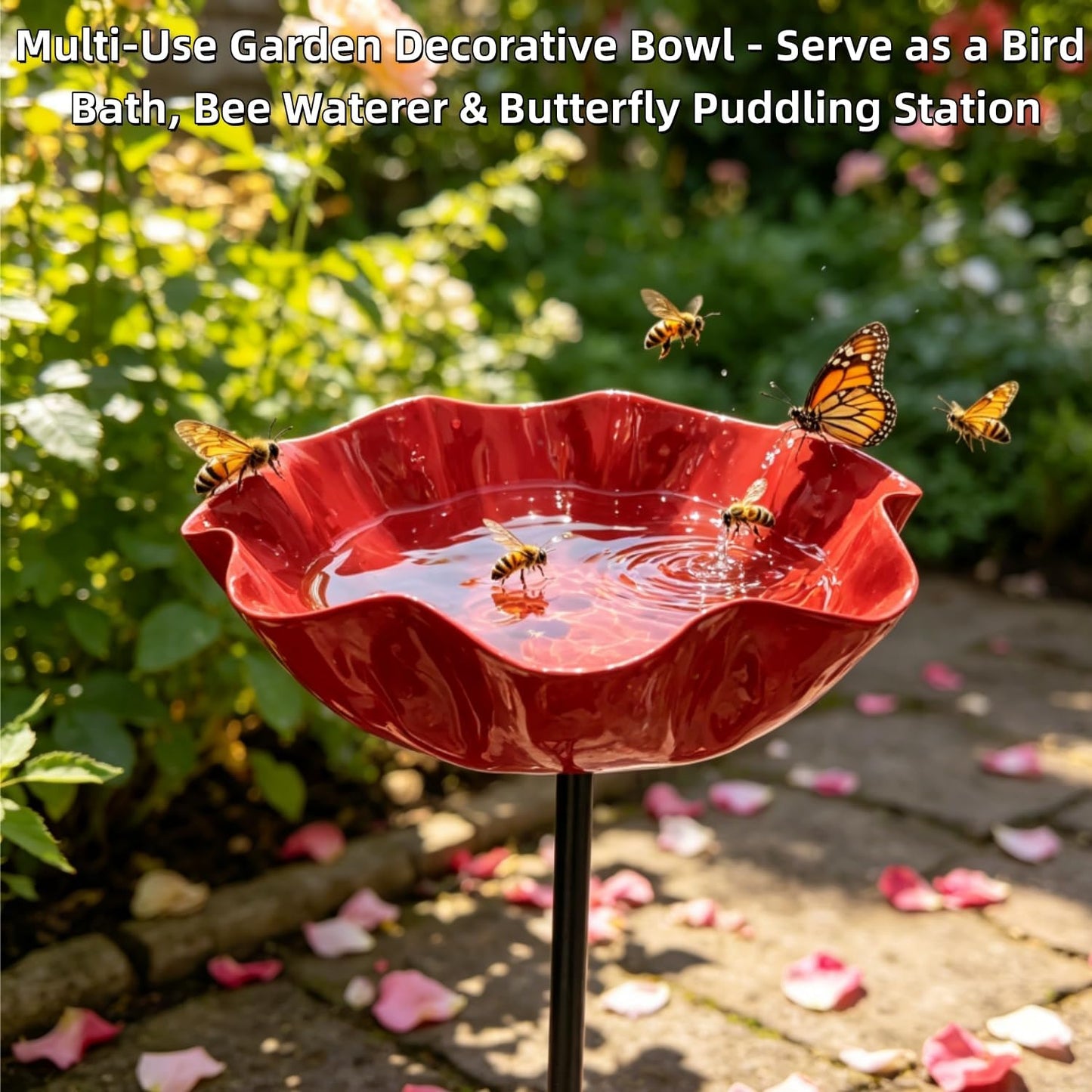 🎁 Handmade Metal Flower Bird Bath Garden Stake 🐦