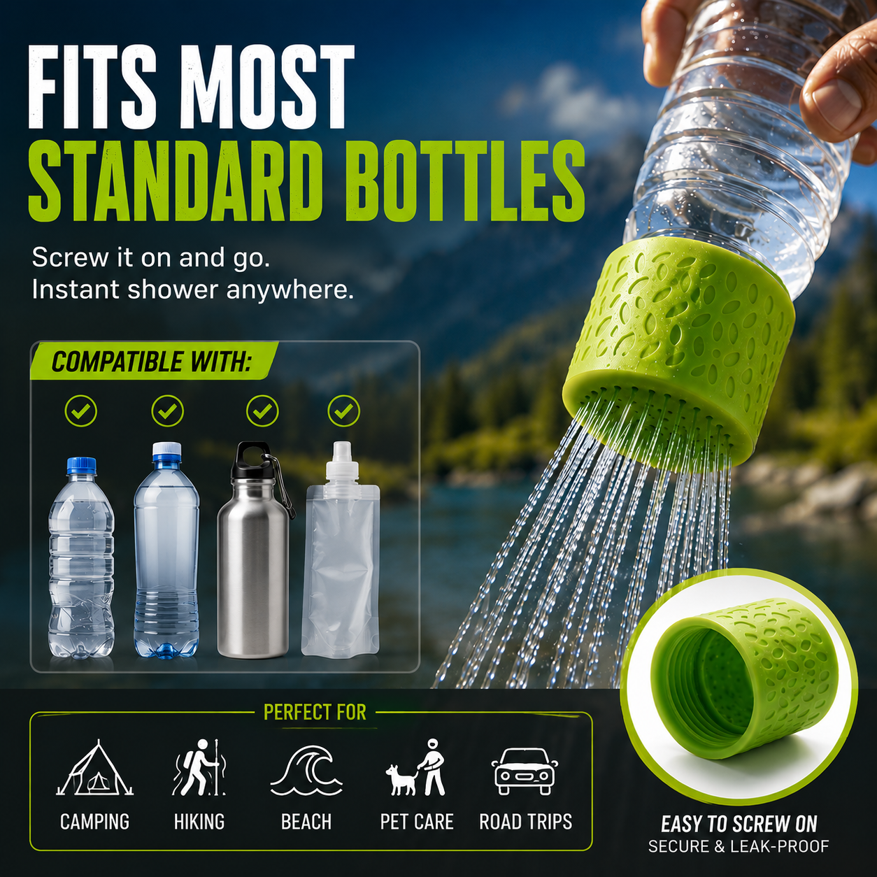 🚿 Vodlan™ Spray Cap - Turn Any Bottle Into a Portable Shower