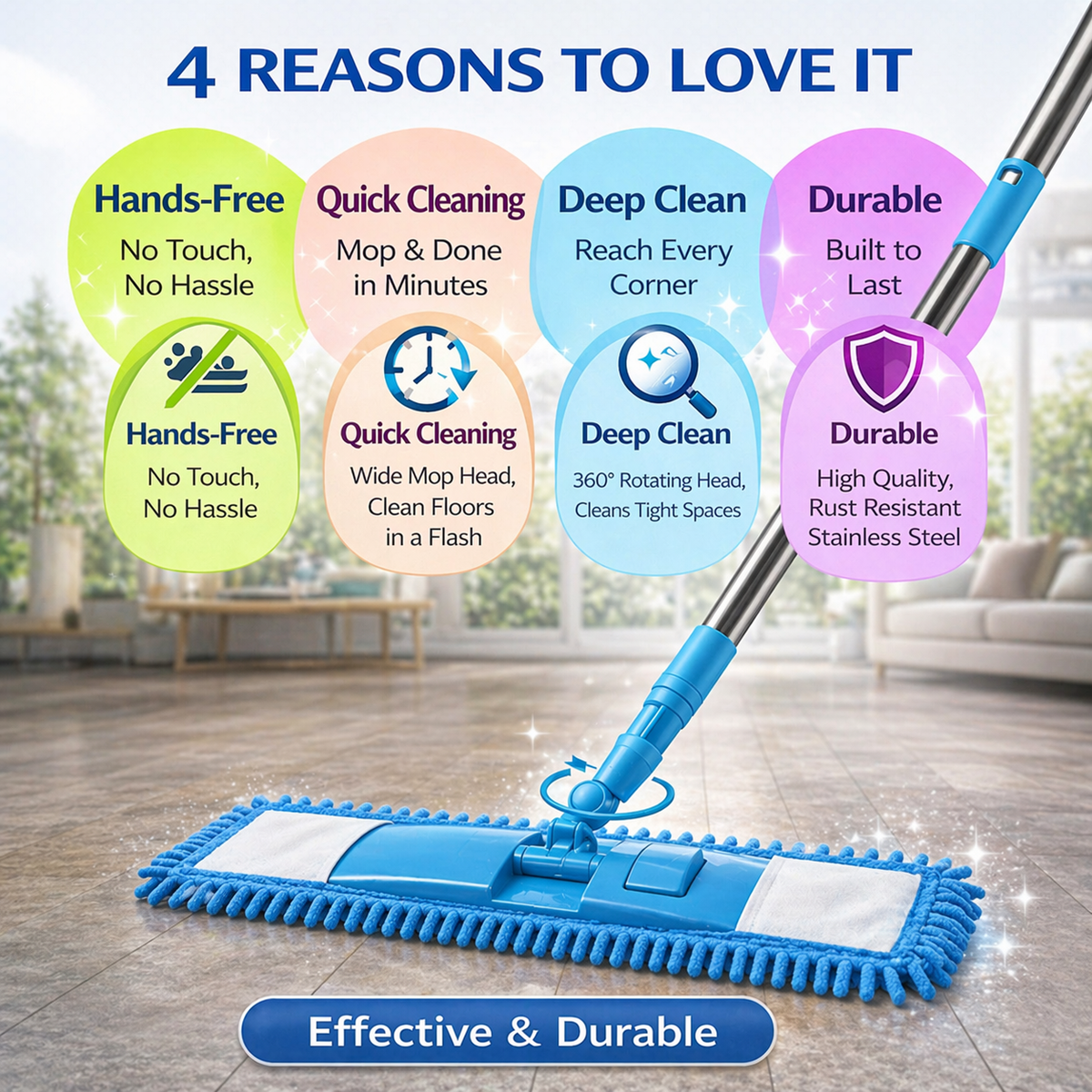 Vodlan™ Detachable Coral Fleece Flat Mop with Stainless Steel Handle