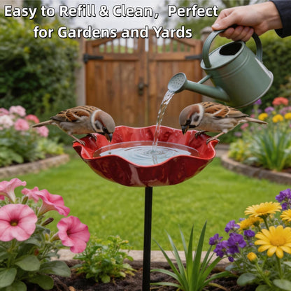 🎁 Handmade Metal Flower Bird Bath Garden Stake 🐦
