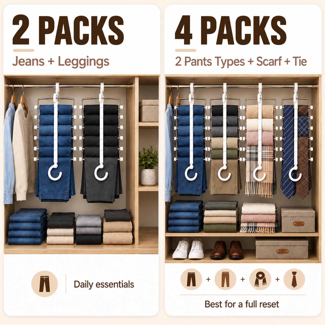 Lumiazos™ 5-Tier Trouser Hanger – Organise 5 Pairs in the Space of 1
