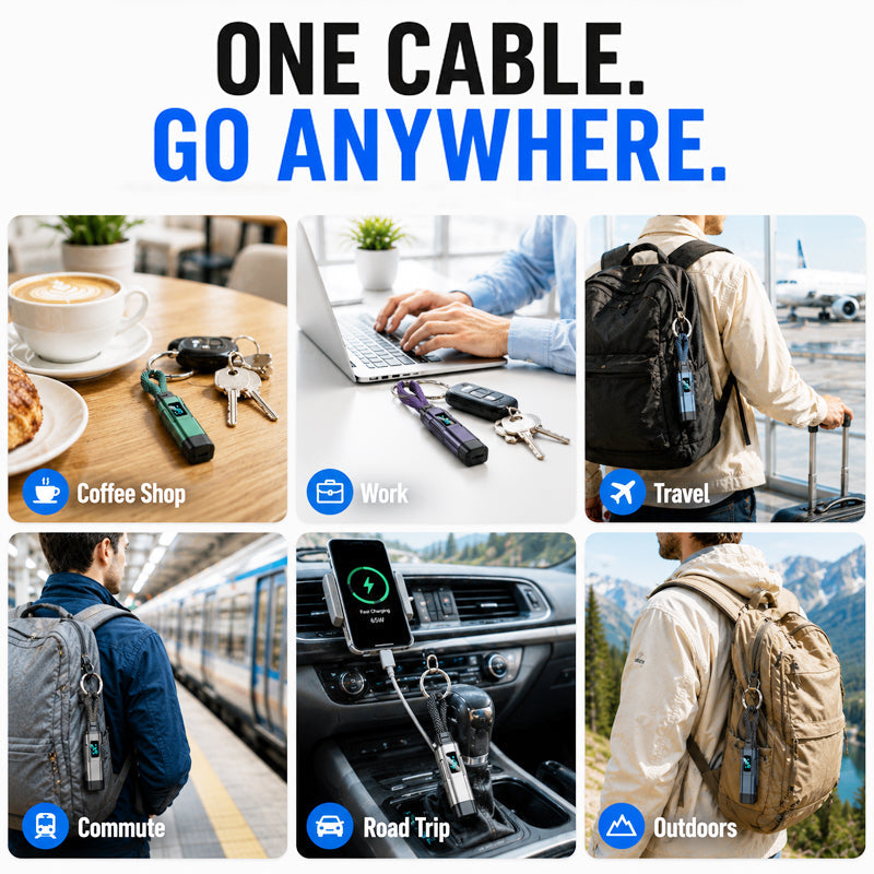 Lumiazos™ 4-in-1 EDC Charging Cable – 65W USB-C Fast Charging Keyring Cable with Live Digital Display