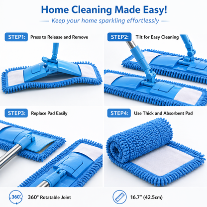 Vodlan™ Detachable Coral Fleece Flat Mop with Stainless Steel Handle