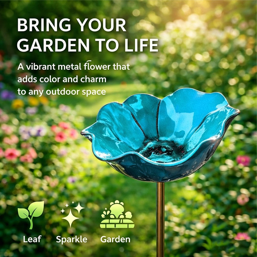 🎁 Handmade Metal Flower Bird Bath Garden Stake 🐦