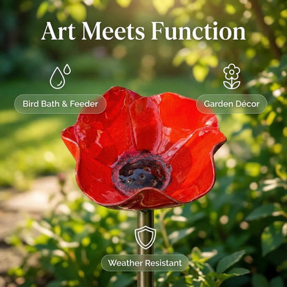 🎁 Handmade Metal Flower Bird Bath Garden Stake 🐦