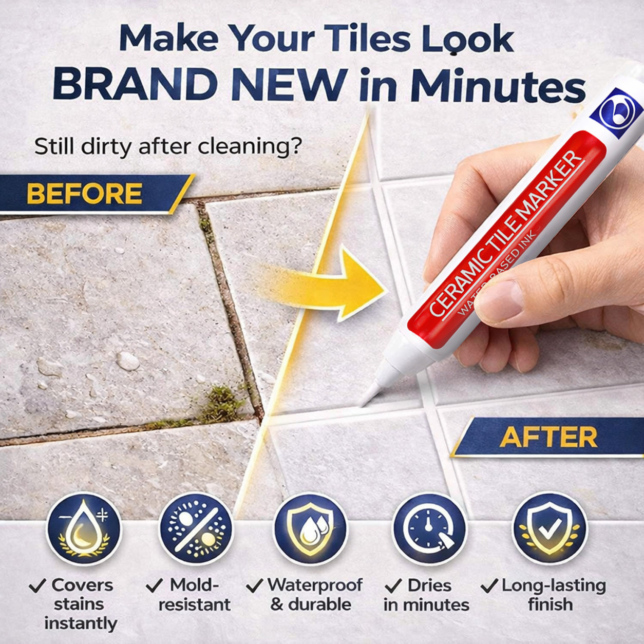 🖌️Vodlan™ Anti-Mould & Waterproof Joint Pen for Ceramic Tiles!