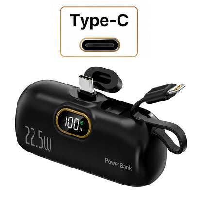 Pocket Power Bank with Built-In Cables | 22.5W Fast Charging USB-C Portable Charger(OFFER)