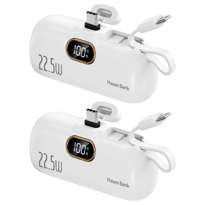 Pocket Power Bank with Built-In Cables | 22.5W Fast Charging USB-C Portable Charger(OFFER)