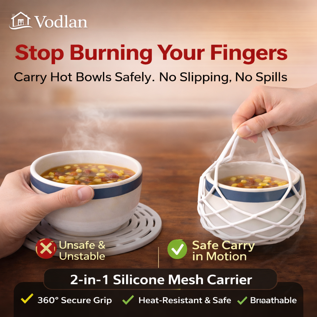 Vodlan™ 2-in-1 Zero-Void™ Silicone Mesh Bag & Heat-Resistant Trivet Mat for Hot Bowls (Offer)