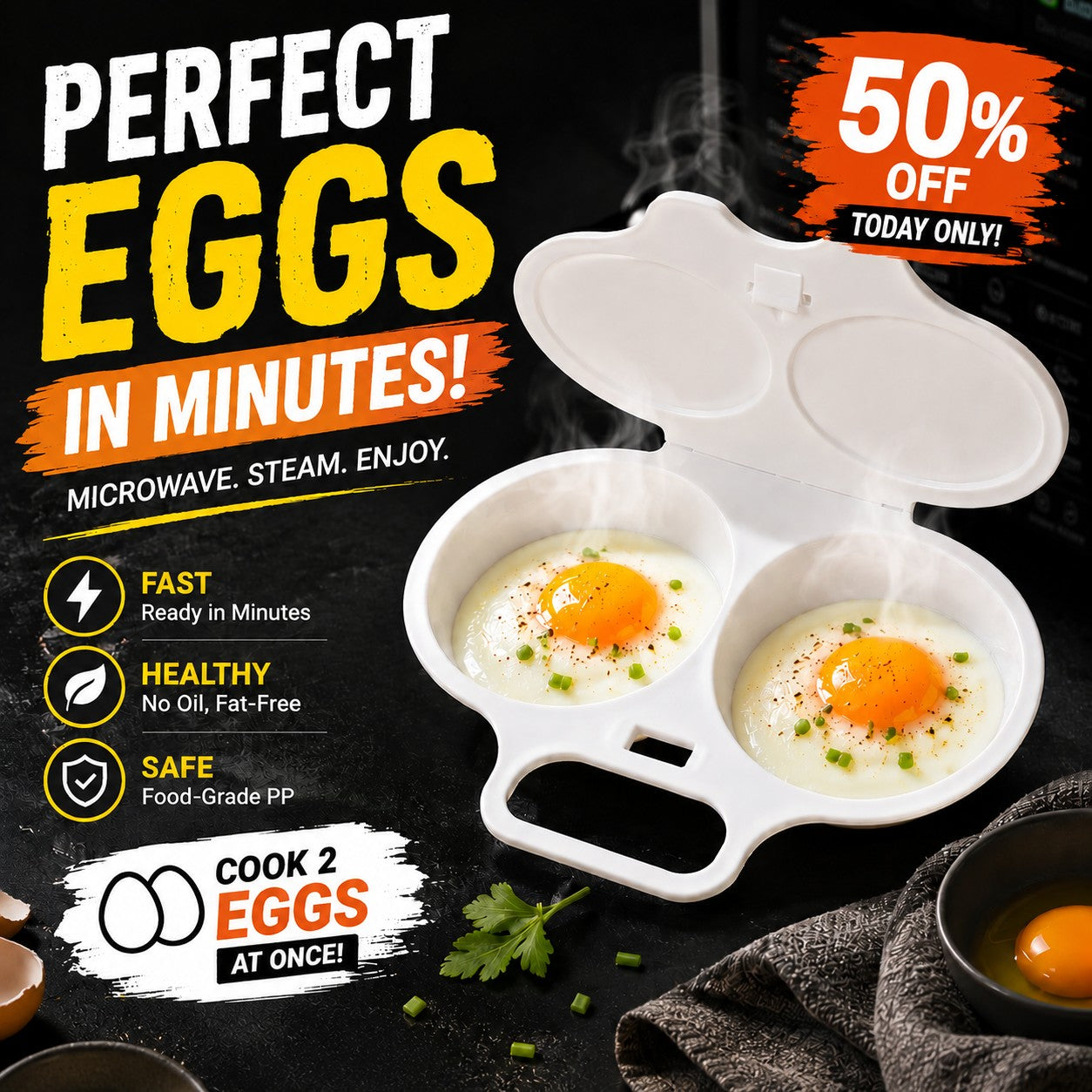 Lumiazos™ Microwave Egg Poacher With Lid & Handle – Perfect Poached Eggs Made Easy