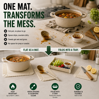 Vodlan™ Foldable Silicone Kitchen Mat – Trivet, Spoon Rest & Snack Tray in One