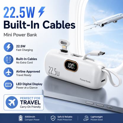 Pocket Power Bank with Built-In Cables | 22.5W Fast Charging USB-C Portable Charger(OFFER)