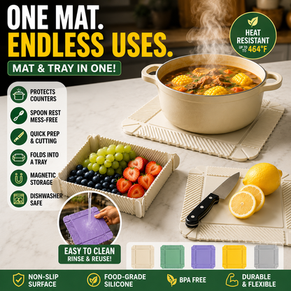 Vodlan™ Foldable Silicone Kitchen Mat – Trivet, Spoon Rest & Snack Tray in One
