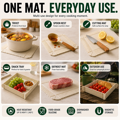 Vodlan™ Foldable Silicone Kitchen Mat – Trivet, Spoon Rest & Snack Tray in One