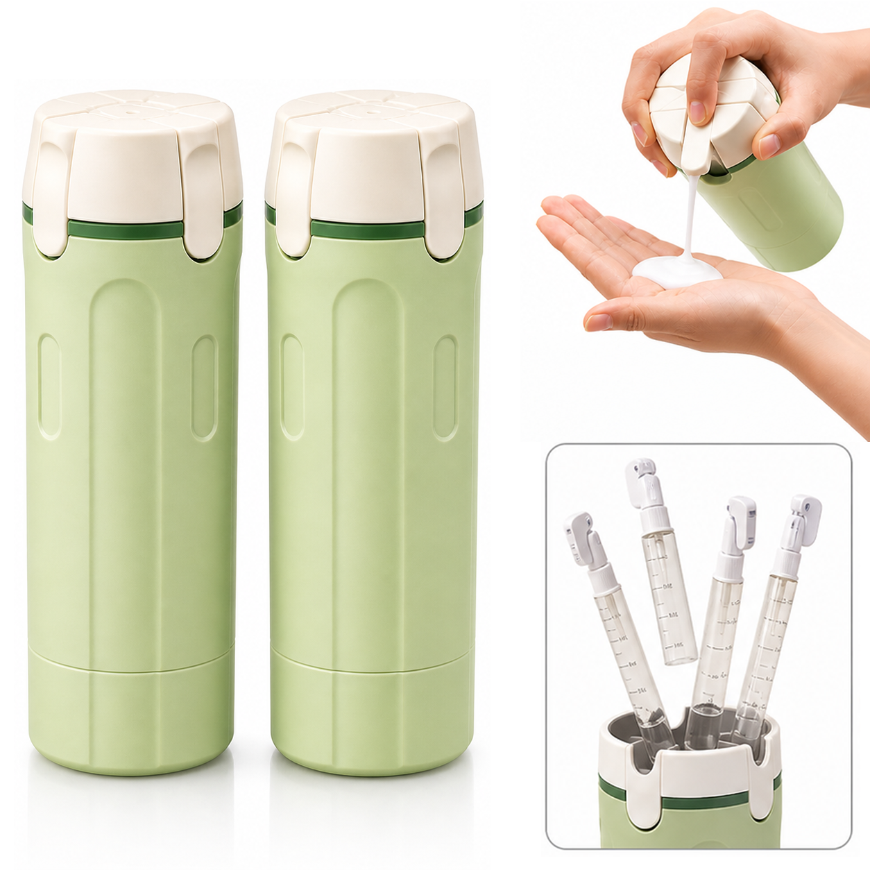 Vodlan™ Travel Dispenser - Carry 4 Essentials in 1 Bottle