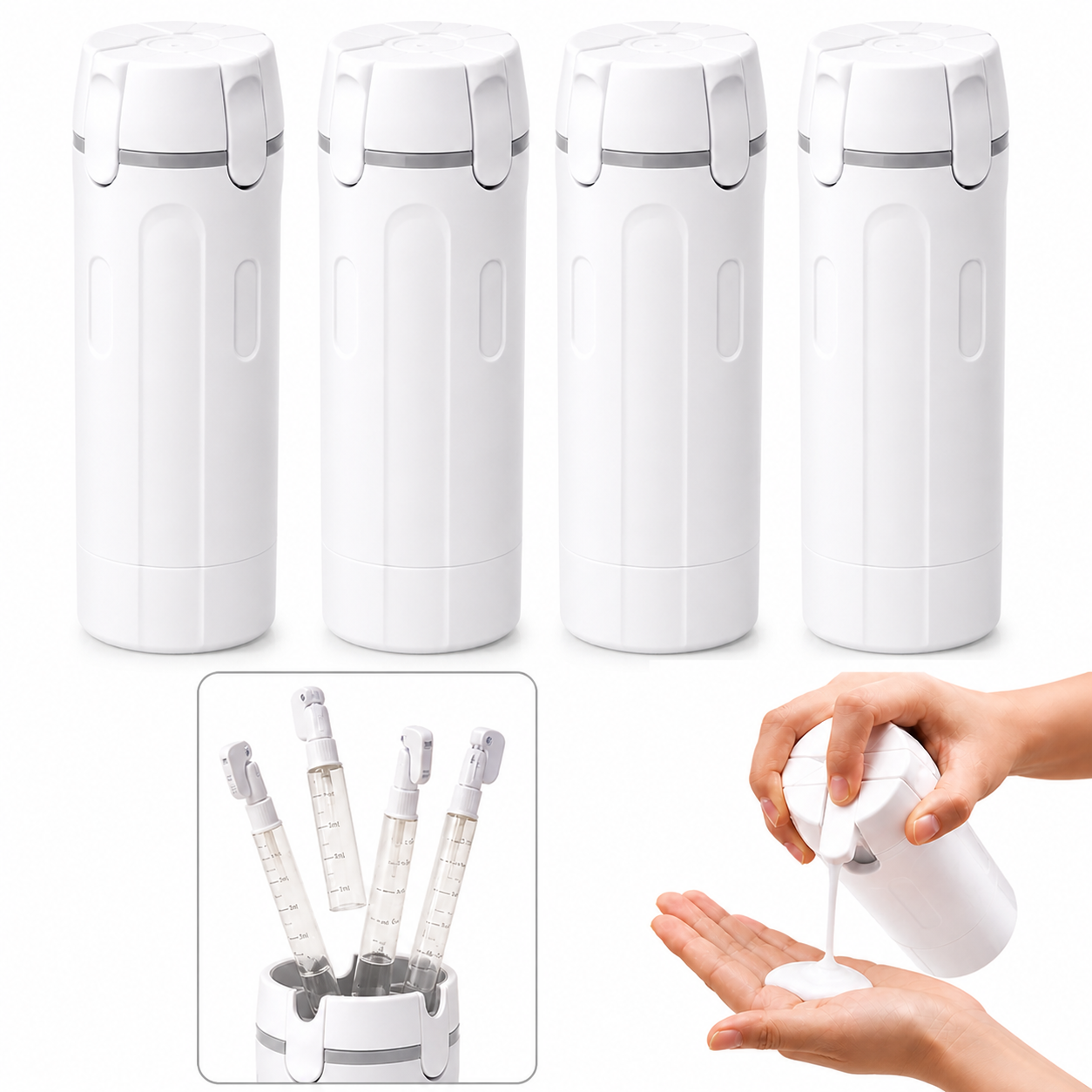 Vodlan™ Travel Dispenser - Carry 4 Essentials in 1 Bottle