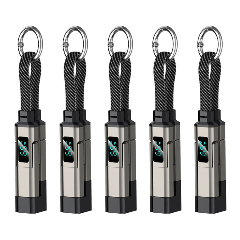 Lumiazos™ 4-in-1 EDC Charging Cable – 65W USB-C Fast Charging Keyring Cable with Live Digital Display