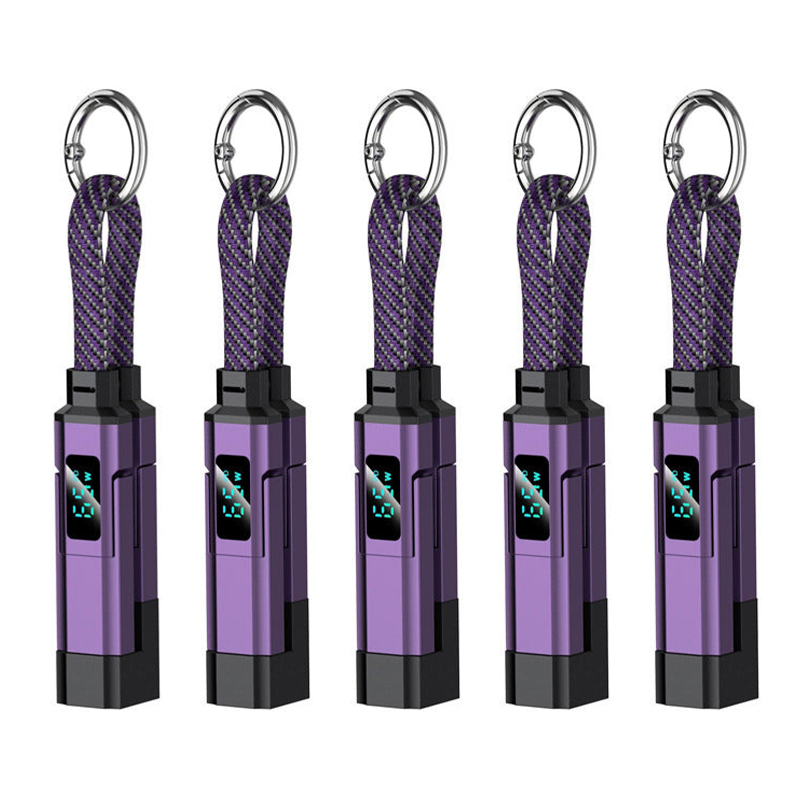 Lumiazos™ 4-in-1 EDC Charging Cable – 65W USB-C Fast Charging Keyring Cable with Live Digital Display