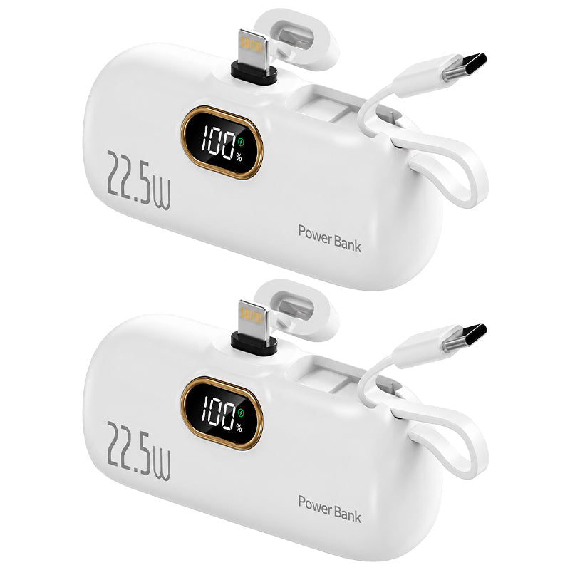 Pocket Power Bank with Built-In Cables | 22.5W Fast Charging USB-C Portable Charger(OFFER)