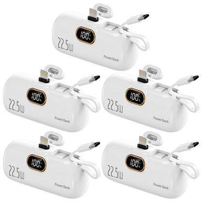 Pocket Power Bank with Built-In Cables | 22.5W Fast Charging USB-C Portable Charger(OFFER)