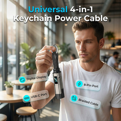 Lumiazos™ 4-in-1 EDC Charging Cable – 65W USB-C Fast Charging Keyring Cable with Live Digital Display