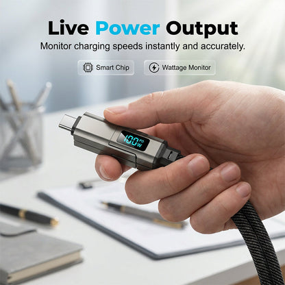 Lumiazos™ 4-in-1 EDC Charging Cable – 65W USB-C Fast Charging Keyring Cable with Live Digital Display