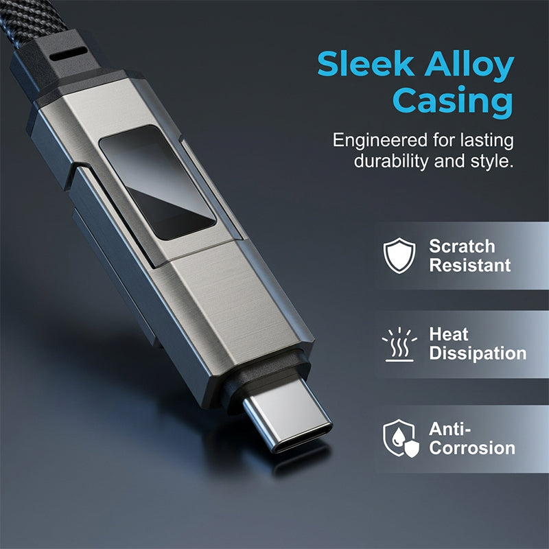 Lumiazos™ 4-in-1 EDC Charging Cable – 65W USB-C Fast Charging Keyring Cable with Live Digital Display