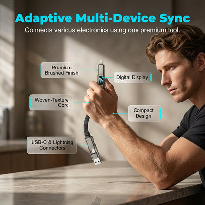 Lumiazos™ 4-in-1 EDC Charging Cable – 65W USB-C Fast Charging Keyring Cable with Live Digital Display