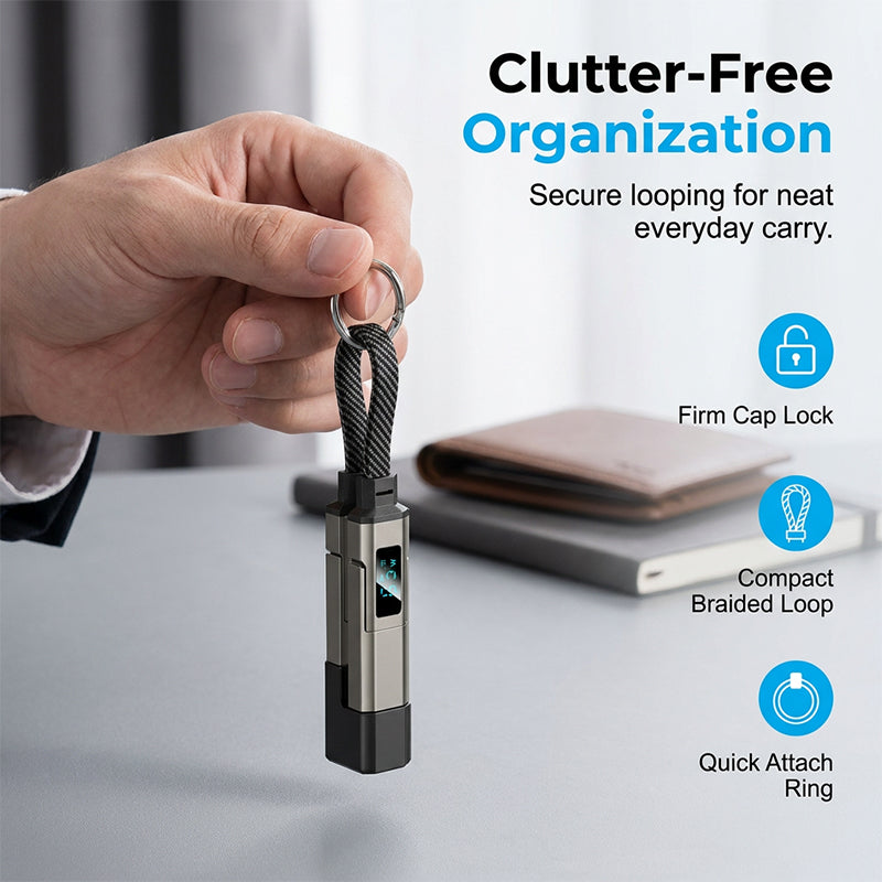 Lumiazos™ 4-in-1 EDC Charging Cable – 65W USB-C Fast Charging Keyring Cable with Live Digital Display
